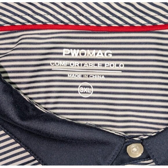 Pwomag Shirt 3XL Men's Blue Striped Short Sleeve Polo Golf Athletic Comfortable - Picture 5 of 6